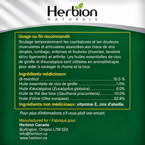 Herbion Chest Rub Canadian ingredient label