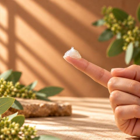Herbion Chest Rub ointment on fingertip