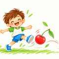 Child and cherry illustration