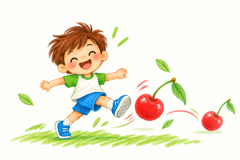 Child and cherry illustration