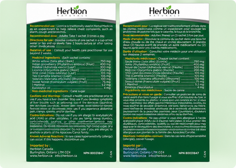 Canadian bilingual label directions and ingredients