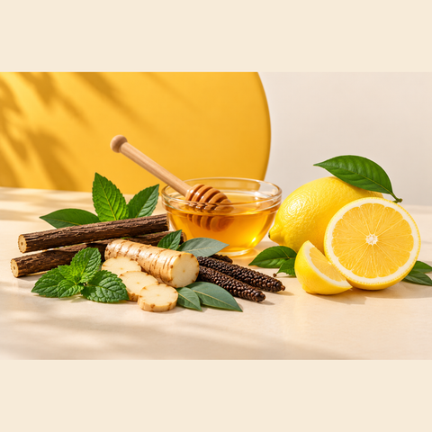 Lemon and honey ingredient still life