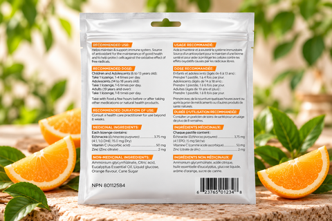 Back pouch of Herbion Immunity Lozenges Orange Flavour