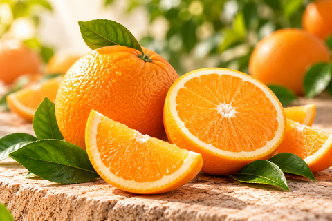 Fresh oranges and orange slices — Herbion Immunity Lozenges Orange Flavour