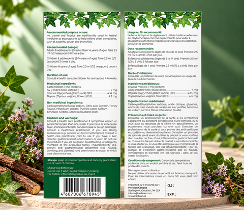 Bilingual Ivy Leaf Cough Syrup Canadian label