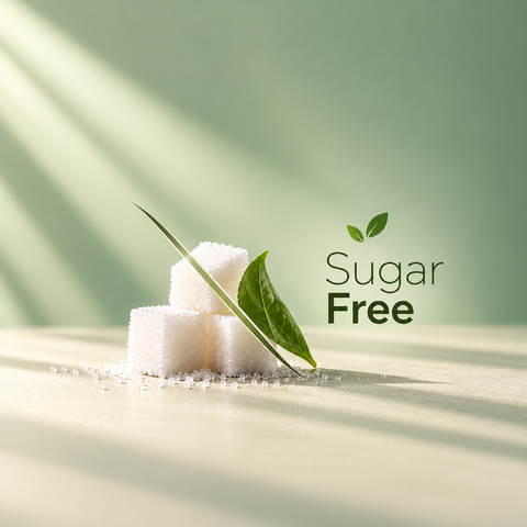 Sugar-free product concept with green botanical setting