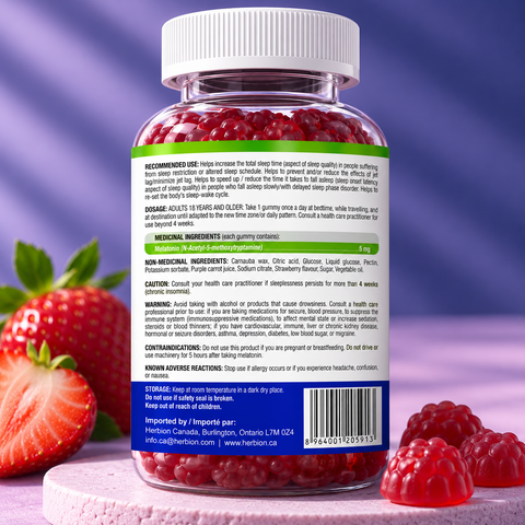 Herbion Melatonin Gummies back label directions and ingredients