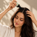 Applying Herbion Rosemary Hair Oil to the scalp with applicator comb
