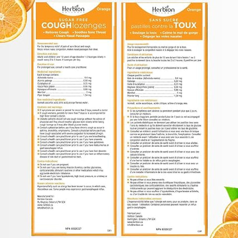 Original bilingual English French Orange cough lozenges label