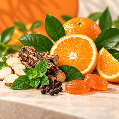 Orange cough lozenges herbal ingredient visual